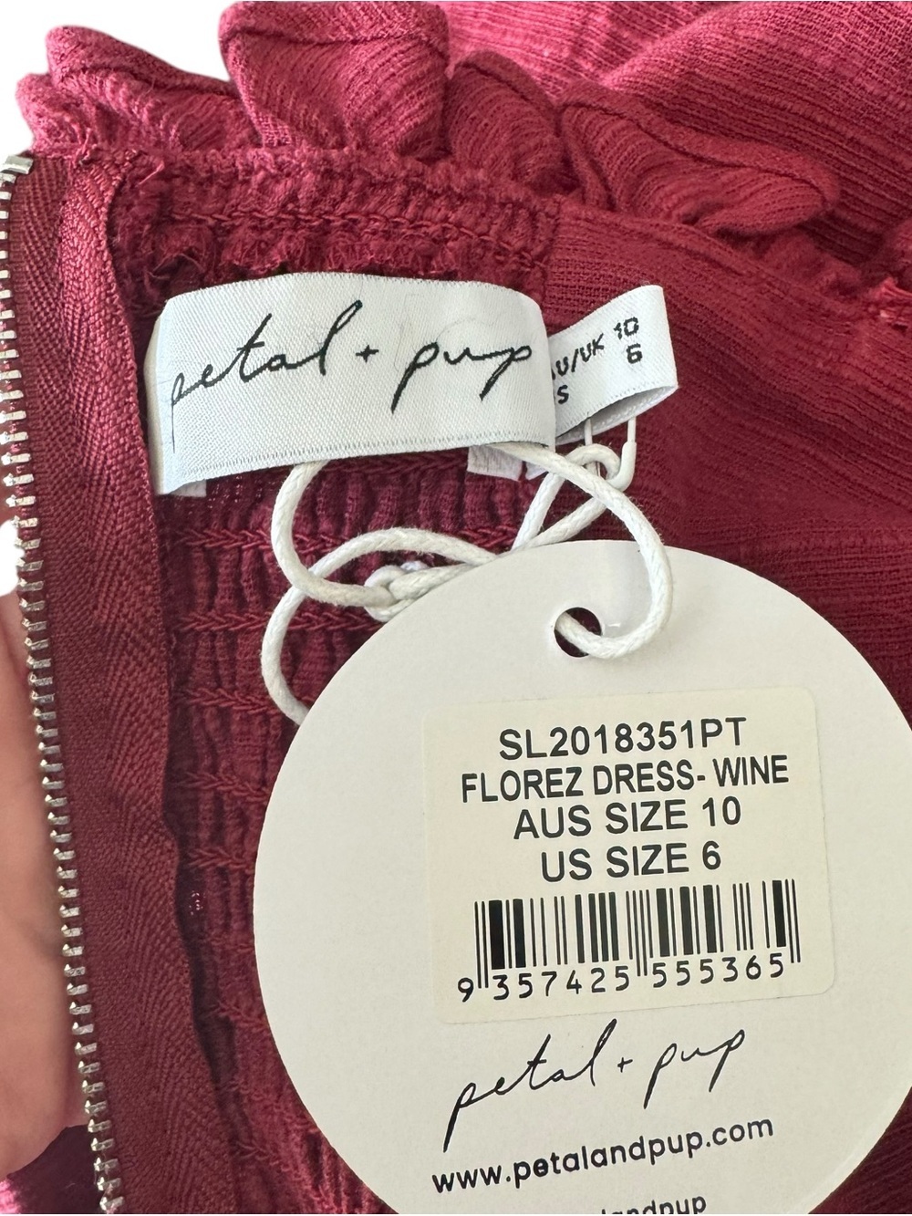Petal & Pup - NWT Florez Midi Dress Wine Ruffle Straps Smocked Back Sz 6 - Picture 7 of 9